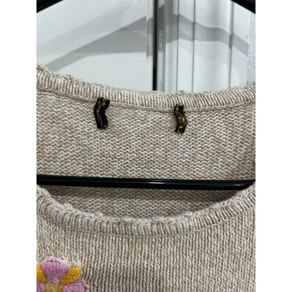 Vintage Style Floral Embroidered Beige Knit Short-Sleeve Top - Picture 5 of 8